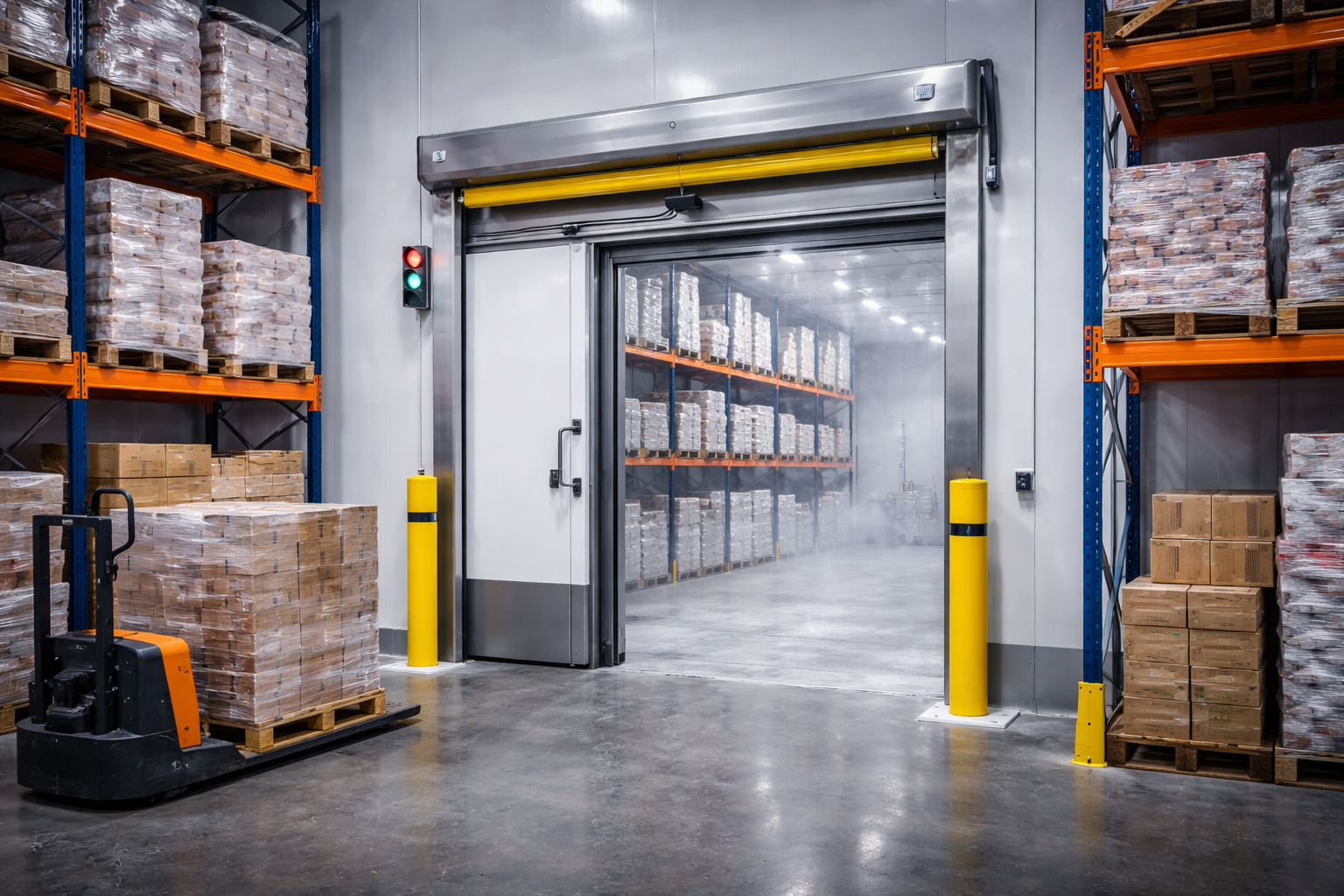 Cold-room door system installed for high-traffic warehouse access