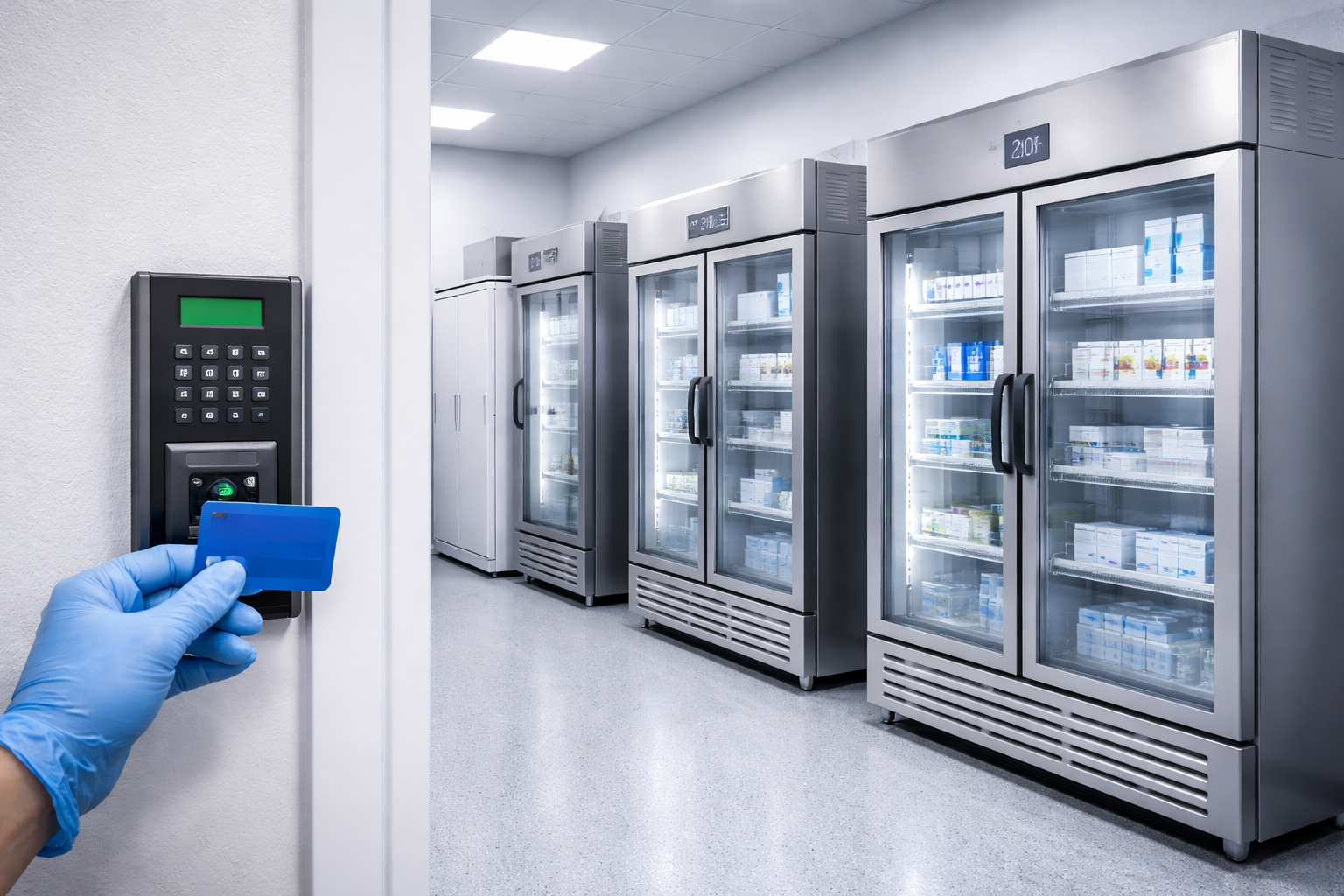 Pharmaceutical controlled room build with secure refrigeration storage